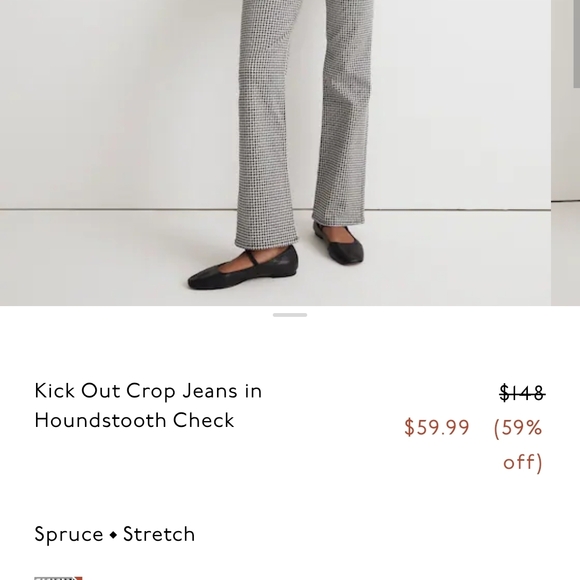 Madewell Houndstooth Kickout Ankle Crop Pants Size 30 Stretch - Picture 2 of 16